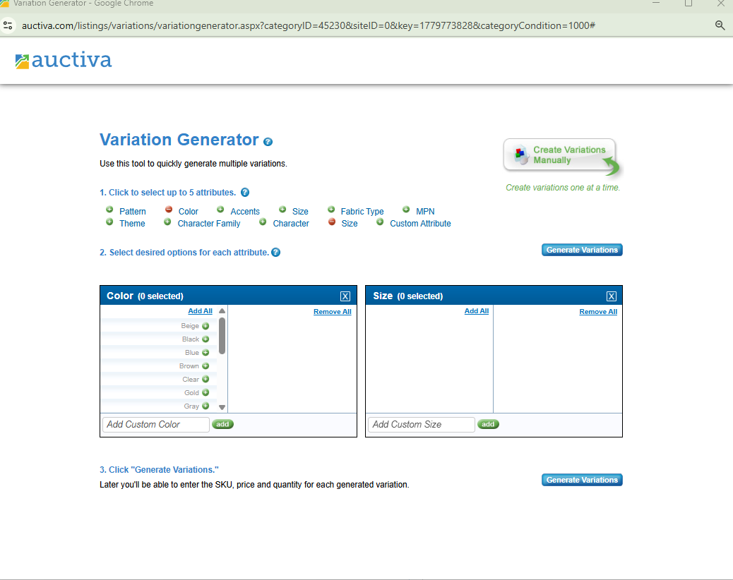 Variation Generator Setup